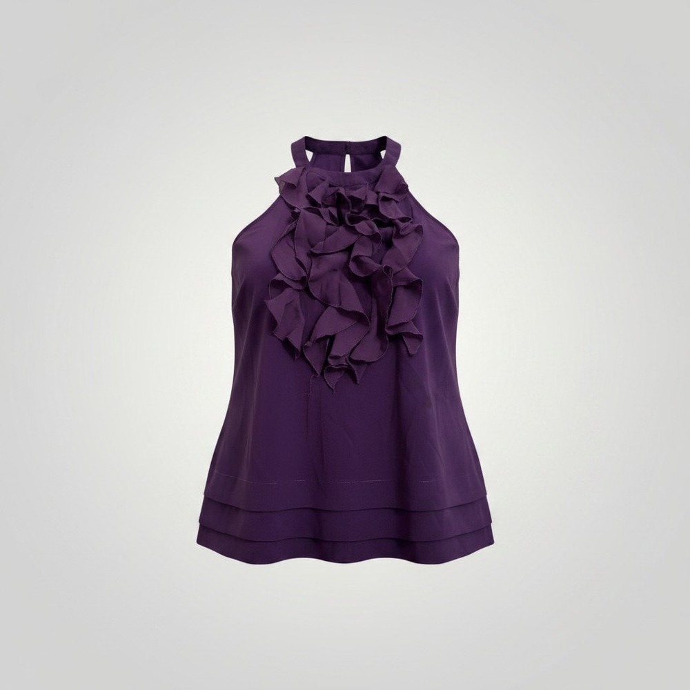 Kenar Ruffle Halter Blouse Women Small Purple Layered Hem Sleeveless Top Romance